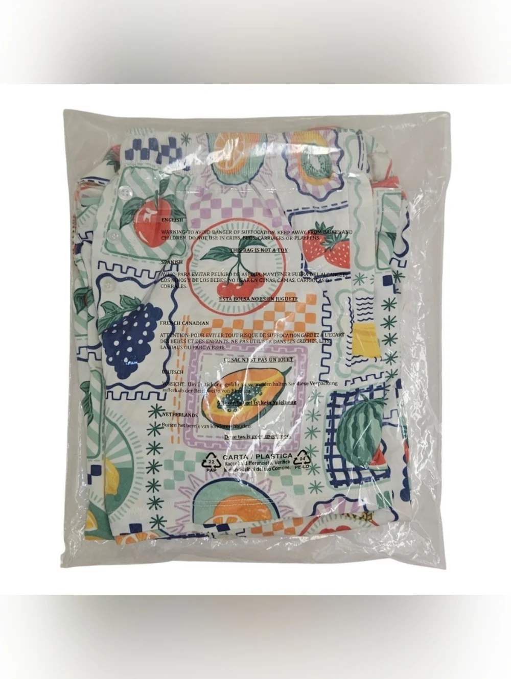 PJ Salvage Pajama Set Fruit Short Sleeve Button-Up Top & Shorts Multicolor🍍🍌🍒